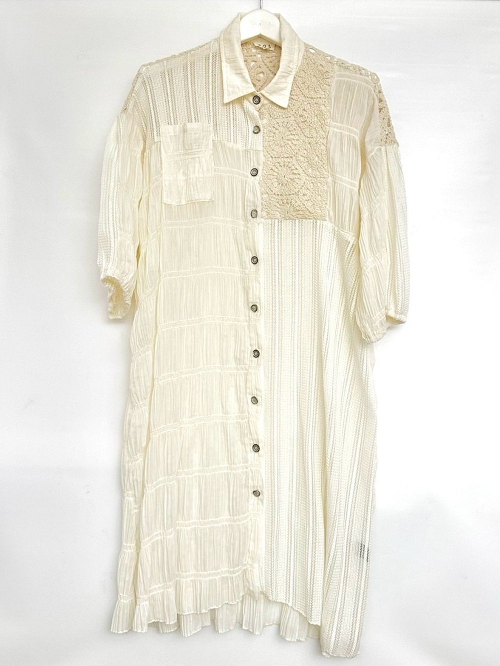 POL patchwork lace midi shirt dress